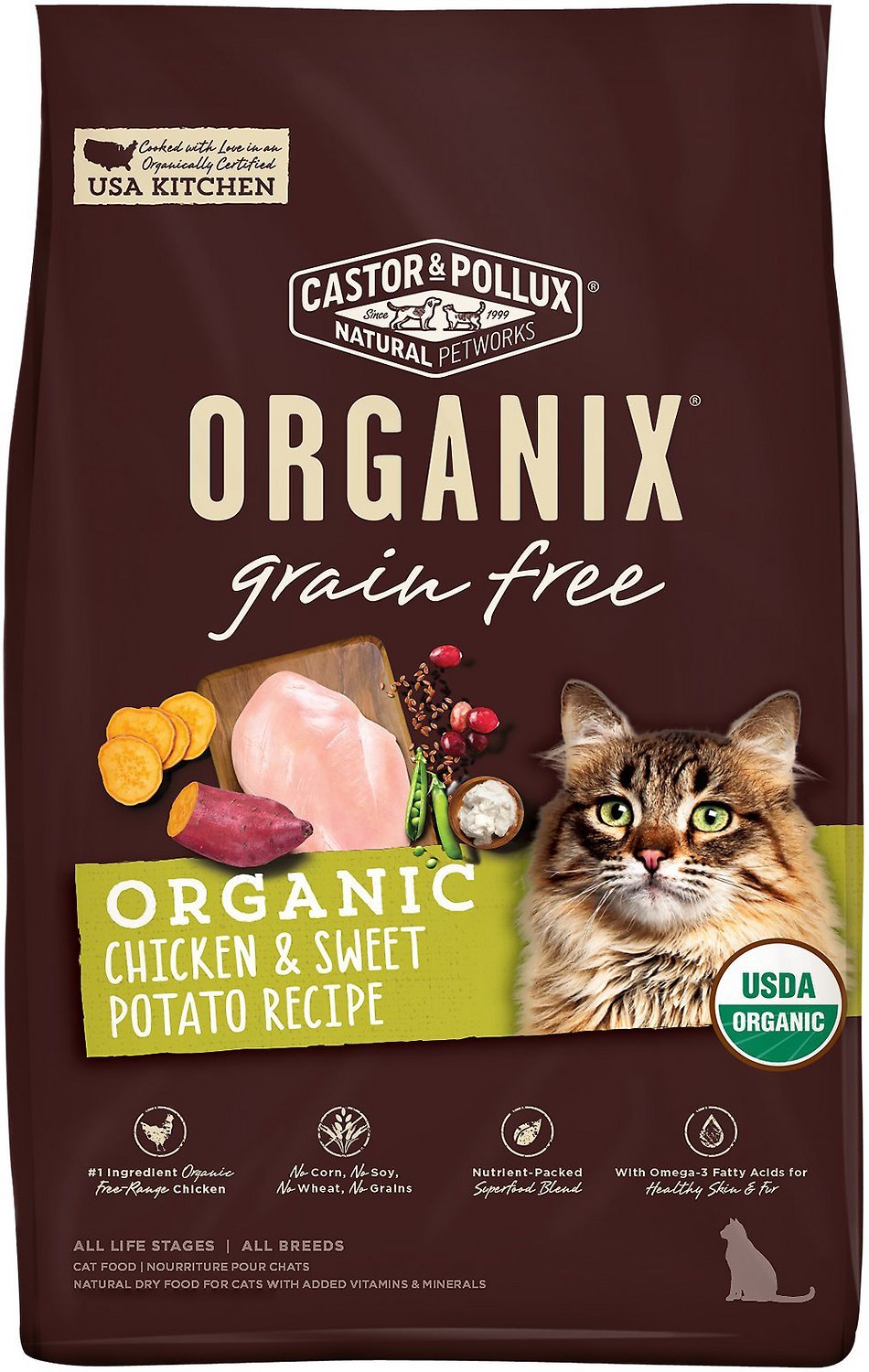 castor pollux organix dry cat food bag