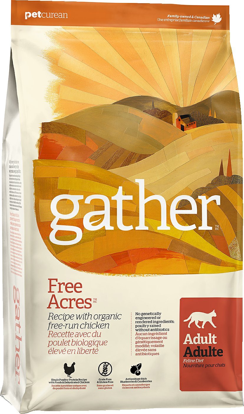 gather free acres dry cat food bag