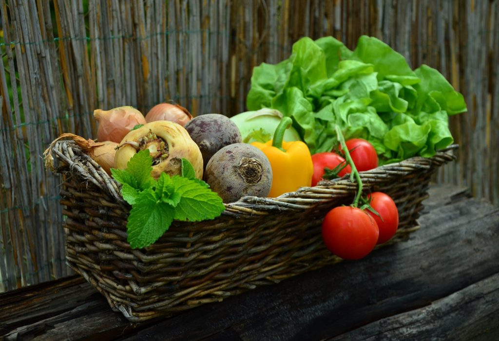 Food and drink vocabulary - basket of vegetables